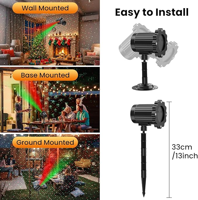 Christmas Projector Lights Outdoor Waterproof Christmas Laser Lights Outdoor with Remote Landscape Spotlight Red and Green Star Show Laser Projection for Garden House Decor Holiday Xmas Decoration