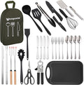 Camping Cooking Essentials Utensils Set - Camp Cookware Kitchen Accessories Kit Camper Gear Must Haves Stainless Steel &amp Silicone RV Car Portable Outdoor Equipment Tool