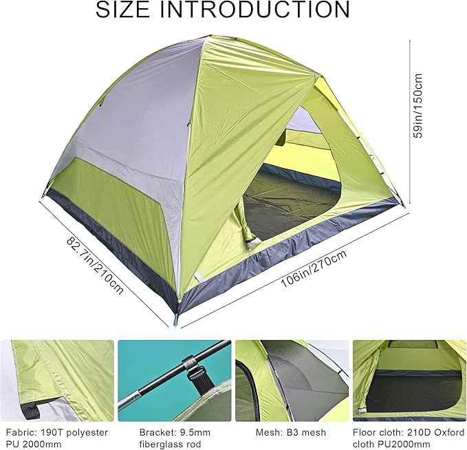 4-6 Person Dome Camping Tent Family Camping Tent 83x106 inches Waterproof Oxford Flooring for Fishing Outdoor Camping Hiking Study Tours Summer Camps.