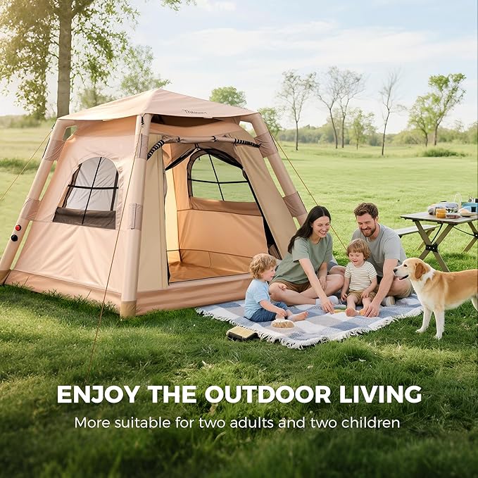 Inflatable Tents for Camping 2-4 Person Easy Set Up Camping Tent with Automatic &amp Manual Pump Waterproof Blow Up Tent for Family Outdoor