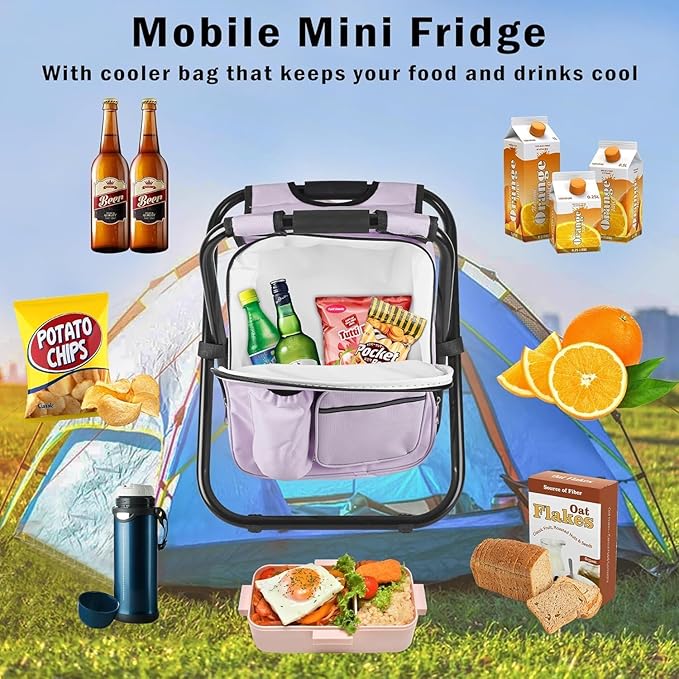 Out&ampAbout 3-in-1 Backpack Stool Cooler Chair 400 LBS Max Load Portable Folding Fishing Cooler Stool - Purple
