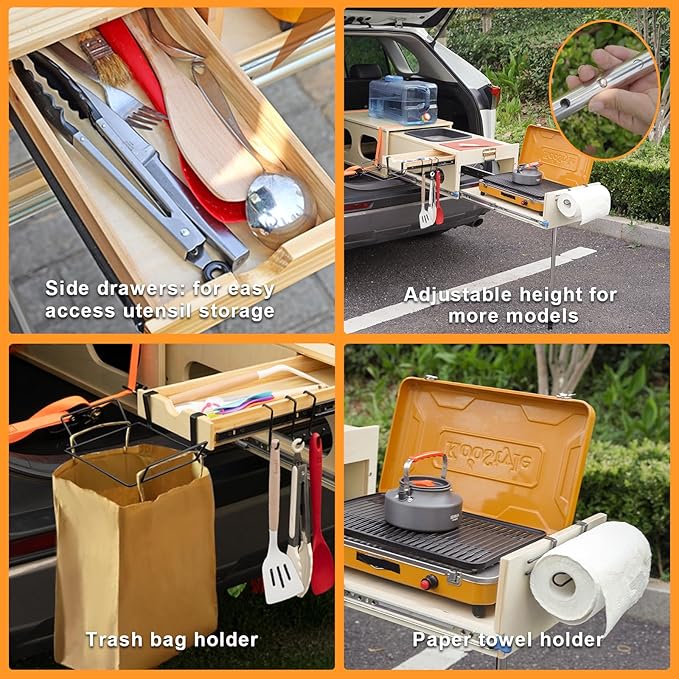 Overland Kitchen Slide-Out System All-in-One Camp Kitchen Box with Sink Chopping and Cooking Right Side Folding Camping Table for SUV Overlanding Car Camping 1-Minute Setup