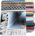 Del Mex Classic Mexican Blanket Large Authentic Woven Falsa Throw (70x50) Artisan Southwest Décor for Beach Yoga Outdoors (Light Blue)