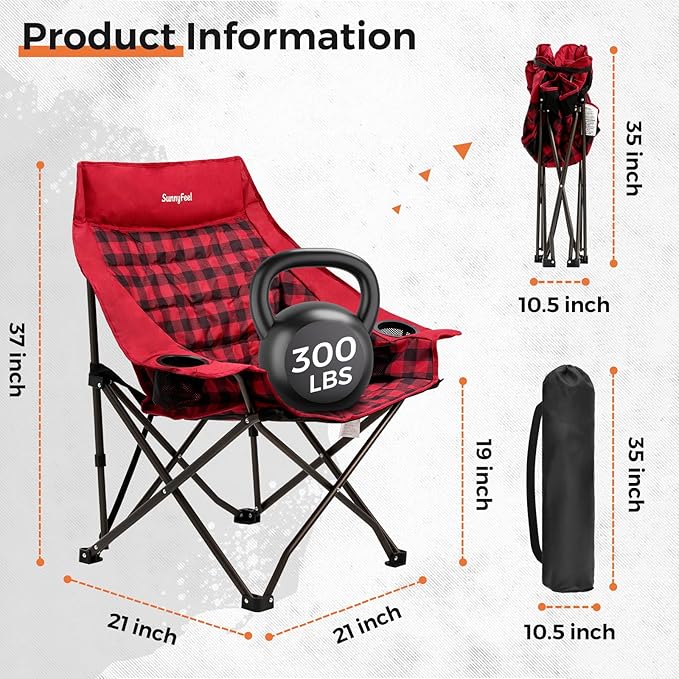 SUNNYFEEL Heavy Duty Camping Chairs for Adults Portable Oversized Folding Chair with Side Pockets &amp Cup Holde for FishingTripPicnicLawnConcert Outdoor Carry Bag Included
