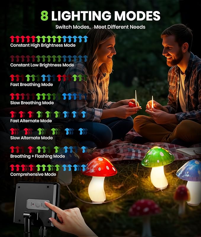 Solar Mushroom Lights Outdoor 9 Pack 30FT Multicolor 8 Modes Solar Garden Lights IP65 Waterproof Pathway Light Outdoor Decoration for Party Garden Yard Patio Lawn Decor (Multicolor)