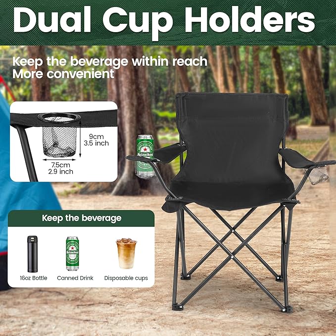 2 Pack Camping Chairs -Lightweight and Supportive Chairs for Adult and Lightweight Individuals - Compact Durable and Portable - Ideal for Camping Hiking Beach and Picnics -Carry Bag