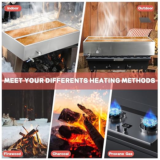 Maple Syrup Evaporator Pan 47Gal 304 Stainless Steel Maple Syrup Evaporator with Valve Thermometer and Divided Design 48 x 24 x 9.4 Inch Feed Pan for Boiling Maple Syrup for Home and Outdoor Use