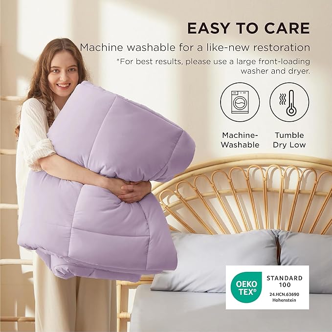 Bedsure Comforter Duvet Insert - Quilted Comforters Cal King Size All Season Duvet GentleSoft Down Alternative Bedding with 8 Tabs Gifts for Women/Men Light Purple Cal King 96 X 102 Inches