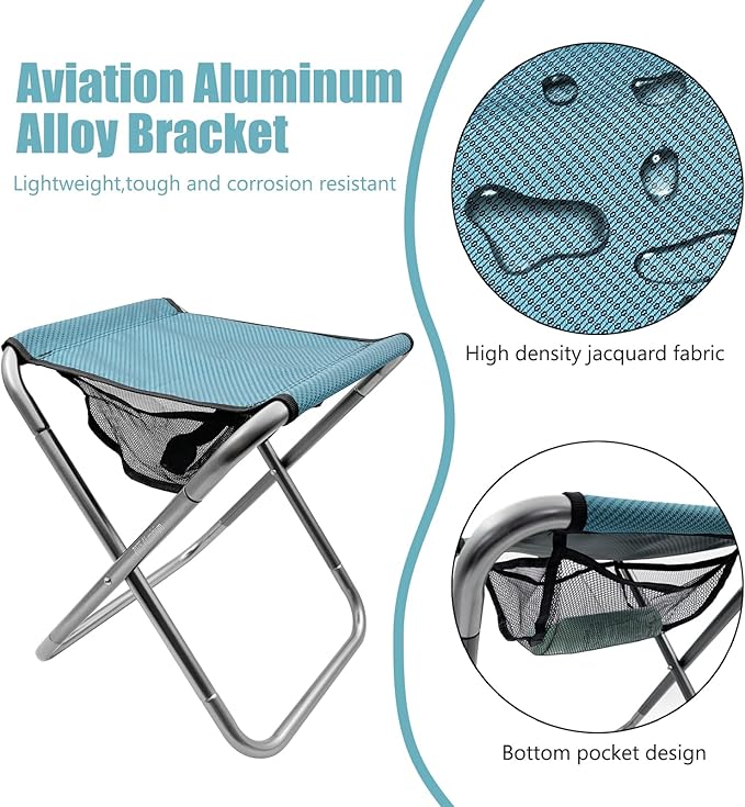 Folding Camping Stool 16 Inch Tall Portable Folding Stool Aluminum Alloy Lightweight Stool Seat Red Foldable Stool with Carry Bag for Fishing Outdoor Camping Hiking and BBQ (Blue)