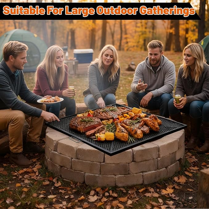40 Inch Square Fire Pit Grill Grate with Handles Heavy Duty Campfire Cooking Grate for Fire Pit Steel BBQ Grill Grid for Outdoor Camping