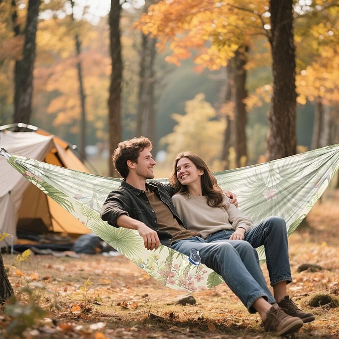 Burbuja Retro Forest Camping Hammock 330 lb Hammock with Tree Straps &amp Attached Carry Bag &amp Side Pocket for Camping Beach Backpacking Backyard Travel