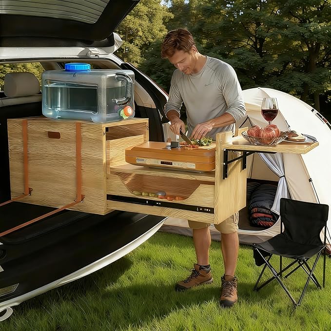 Haddockway Overland Kitchen Slide-Out SystemAll-in-One Folding Camping Table with Storage Drawer for SUV Camp Kitchen Box for Outdoor Cooking Picnic Overlanding Travel