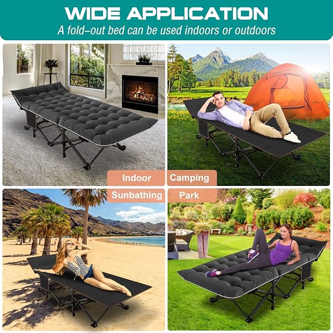 NAIZEA Folding Camping Cots for Adults Portable Cot with Mattress Heavy Duty Outdoor Bed with Carry Bag 1200d Oxford Cloth Sleeping Cots for Camping Office Nap Home Guest Beach Travel