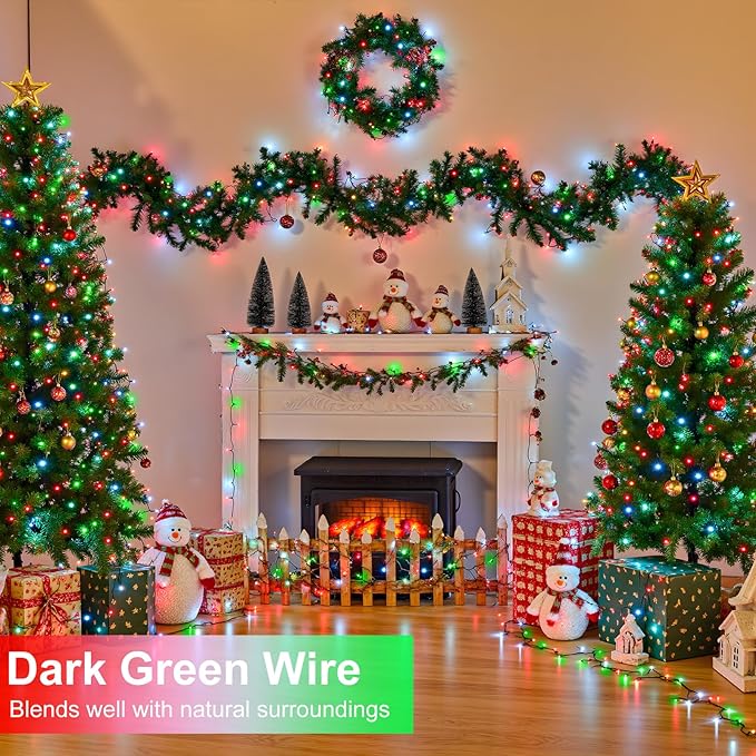 100FT 300 LED Christmas Lights Outdoor Connectable Christmas String Lights with 8 Modes Waterproof Plug in Christmas Tree Light Green Wire for Grden Yard Party Decorations Red White Green