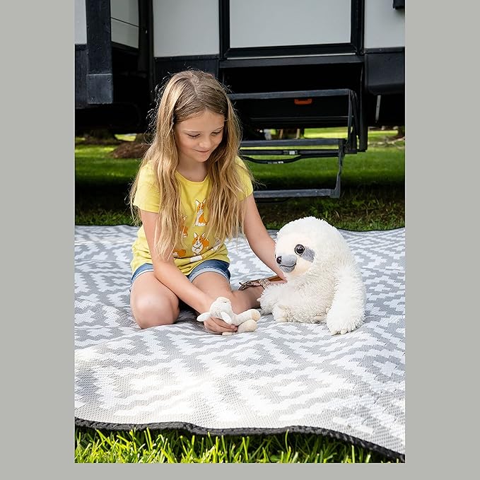 Mountain Mat Premium Outdoor RV Patio mat Sizes 8' x 12' 8' x 16' 8' x 20' Made from 100% Recycled Plastic for Tents Decks Campers and Beach – with Durable Carry Bag (8x12 Grey Diamond)