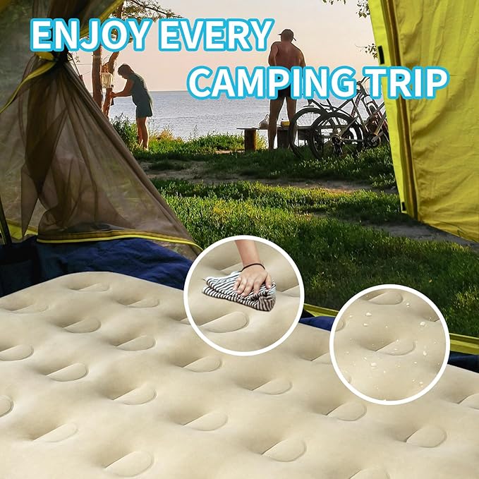 Twin Air Mattress with Fast Inflating Pump Blow up Mattress of Wave Flocked Top Durable Air Bed for Home Camping &amp Guests 8in Bed Height – 500lb Weight Capacity