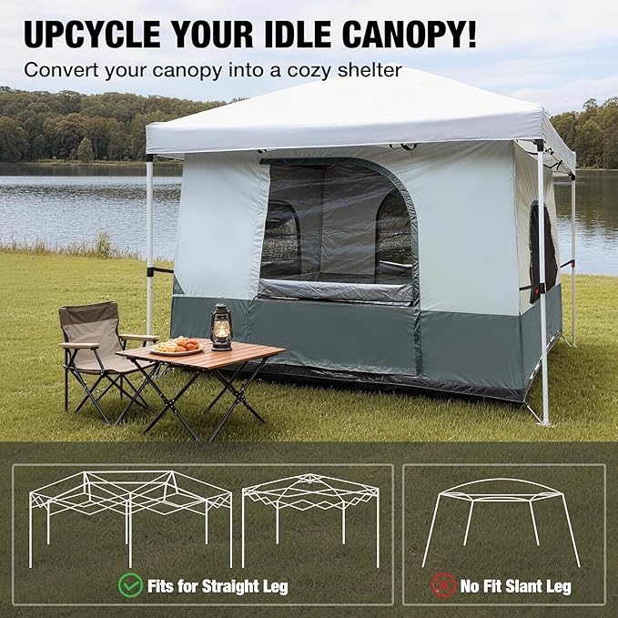REDCAMP Canopy Camping Tent for Pop Up Canopy Tent Inner Tent Converts Straight Leg 10'x10' or 10'x20' Canopy into Camping Tent Fits 4-6 Person(Frame/Shelter NOT Included)