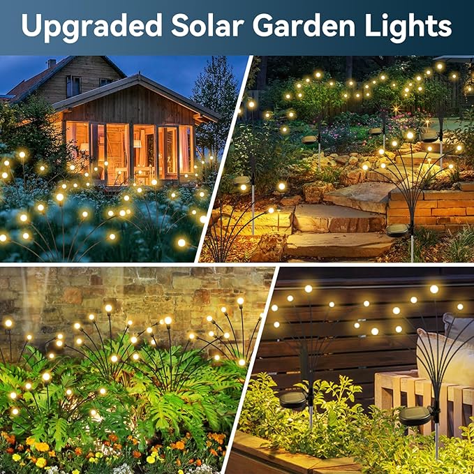 Solar Garden Lights Outdoor Waterproof 4 Pack 32 LED Swaying Firefly Lights Outdoor Decor Light for Pathway Party Christmas Decoration Unique Gifts for Women Warm White