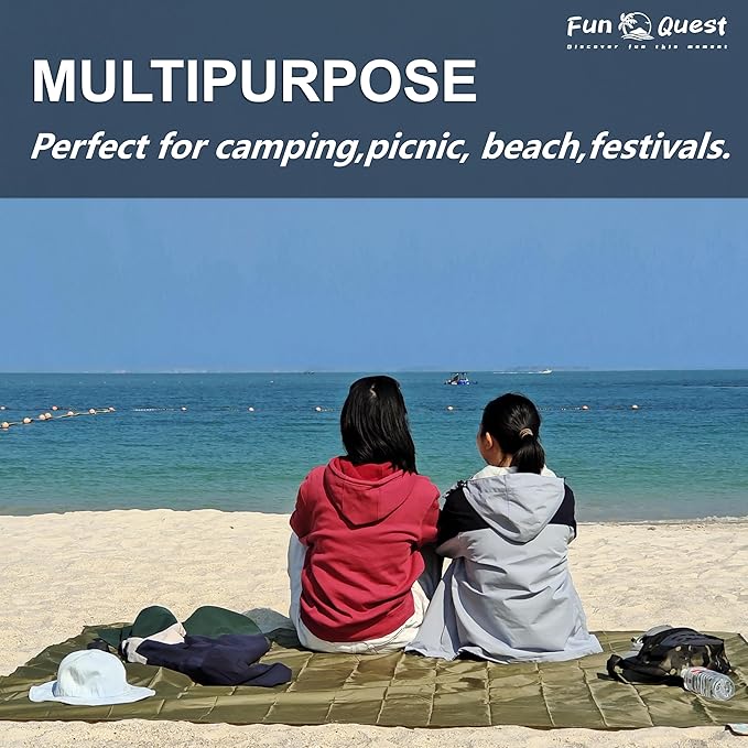 Picnic Blanket Waterproof – Packable Sand Proof Beach Blanket (0.42lb/0.66lb) Compact &amp Foldable Fits in Pocket with Integrated Stakes Ideal for Camping Hiking Travel Concert Festival