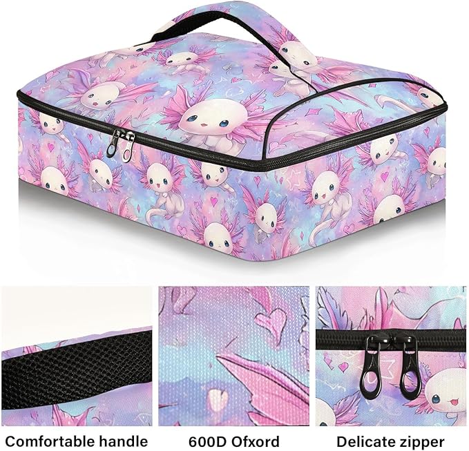 Casserole Carrier Adorable Cute AxolotlInsulated Casserole Carrier for Hot or Cold Food Thermal Lunch Tote for Potluck Parties Picnic Beach Fits 9 x 13 Inches Baking Dish