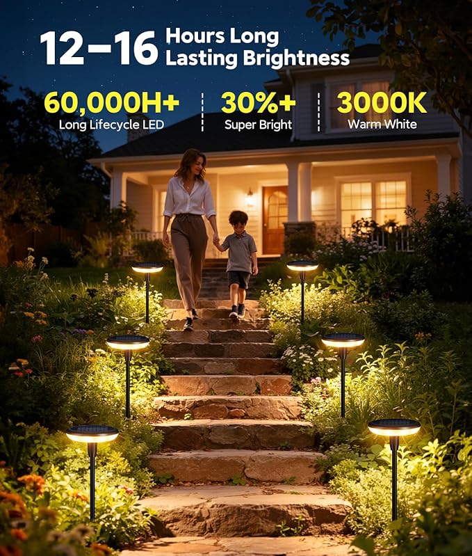 LETMY Solar Pathway Lights Outdoor 8 Pack Durable Metal Solar Path Lights Auto On/Off Garden Lights Solar Powered IP65 Waterproof Solar Lights Outdoor for Landscape Path Garden Patio Driveway