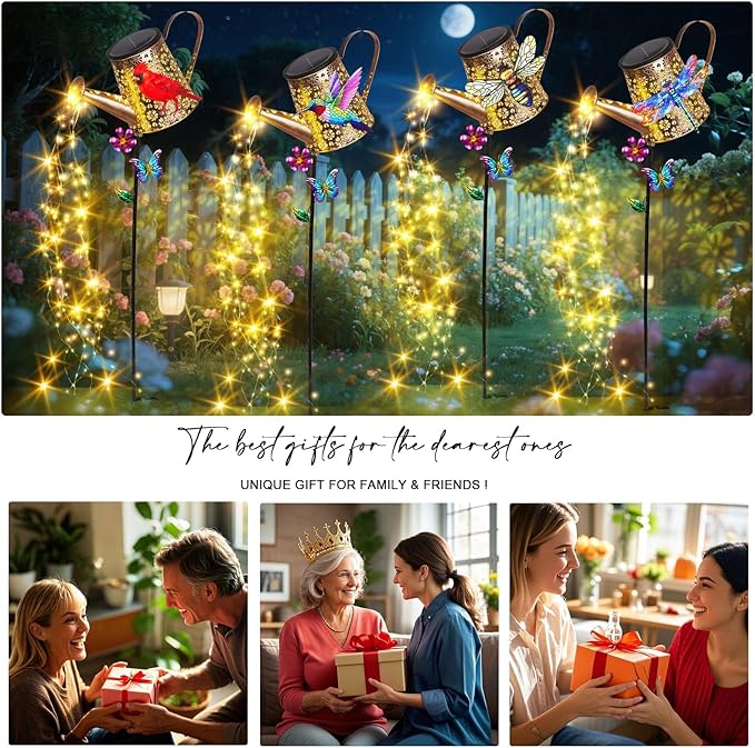 Solar Watering Can with Lights Outdoor Garden 41in Large Red Cardinal Garden Stake Lights Waterproof Decoration for Yard Lawn Pathway Gifts for Mom Grandma Women Birthday Gardening Gift