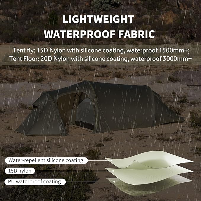 Naturehike Opalus 4 Season Camping Tent Waterproof 2-3 Person Backpacking Tent Double Layer Tunnel Winter Tents for Camping