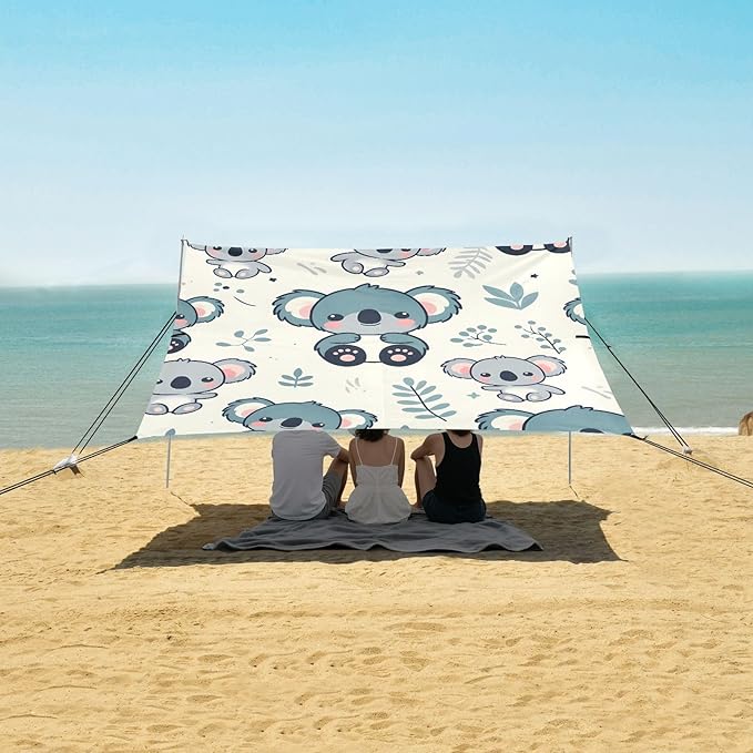 Cute Koala Bears Camping Sun Shelter Beach Tent Portable Beach Sun Shade Outdoor Canopy for Camping Trips Fishing Picnic