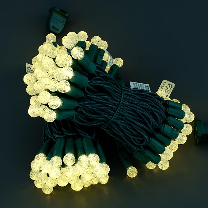 YULETIME Warm White One-Piece G12 Raspberry Christmas Lights 140 Count 48 Feet 2 Sets 70 LED 24 ft High Waterproof UL Certified String Light (Warm White)