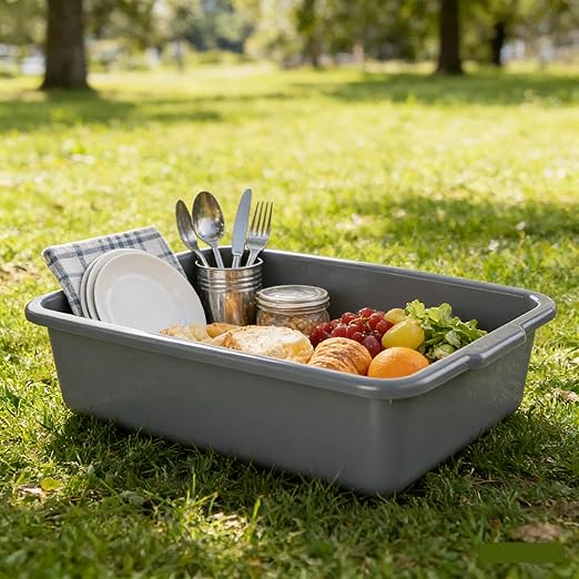 4-Pack Bus Box Dish Tub for Restaurants Standard Bus/Utility Box 25L Gray Plastic Heavy Duty Wash Basin/Dish Washing Tub for Kitchen Organization/Storage
