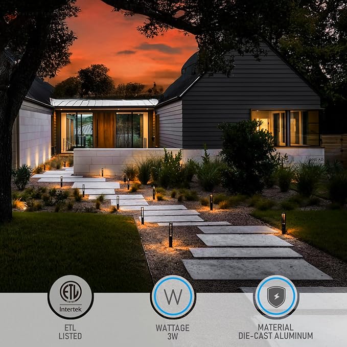 LEONLITE 5CCT 10-Pack Low Voltage Landscape Pathway Lights Update 1800K2700K3000K4000K5000K Selectable LED Bollard Path Light 3W Outdoor Landscape Lighting for Driveway Aluminum 12-24V ETL IP65