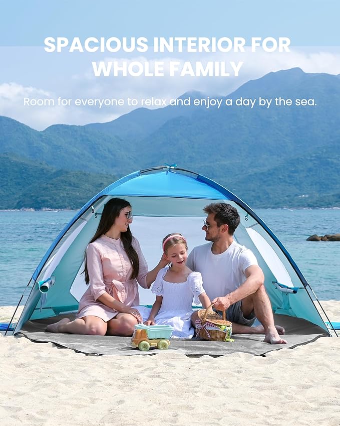 OutdoorMaster Beach Tent for 3/4/6/8 Person - Easy Setup Sun Shade Shelter Portable Beach Shade Sun Canopy with UPF 50+ UV Protection Removable Skylight Family Size