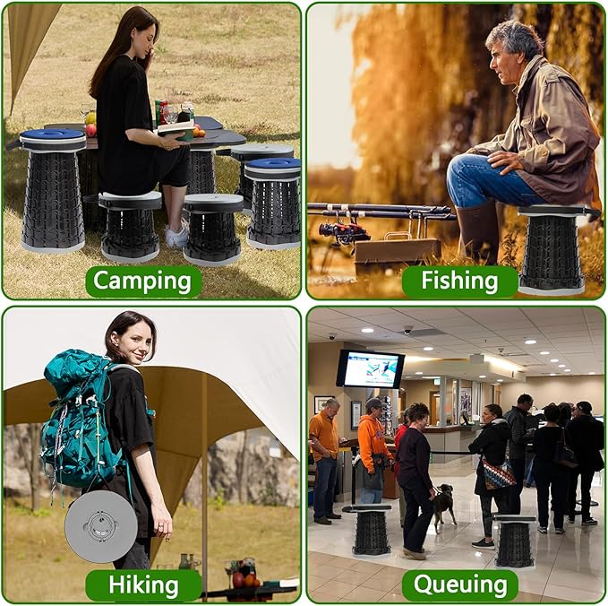 2026 Upgraded XXL Collapsible Stool with Thick Cushion19.7H-11.8D Telescoping Folding Stool for Adults More Sturdy Camping Stools with Load Capacity 1000lbs for OutdoorGardenFishingHiking