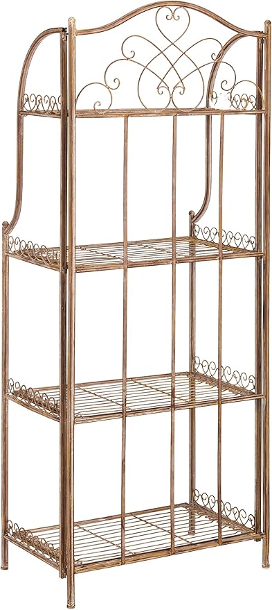 SAFAVIEH Outdoor Patio Furniture Collection Amaris Rusty Orange Wrought Iron 4-Tier Bakers Rack Plant Stand Storage Shelf (PAT5014A)