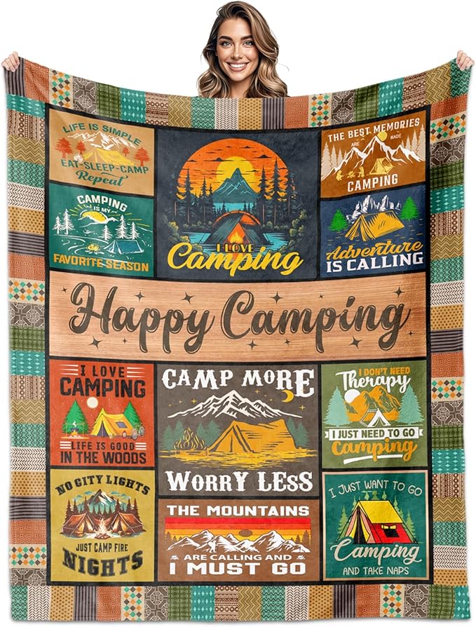 Cool Camping Gifts for Women Camping Blanket 60 X 50 Woman Camping' Gift Camper Decor Camp Blanket Camping' Stuff Camping's Decor for Camper Blankets Gifts for Camping Lover
