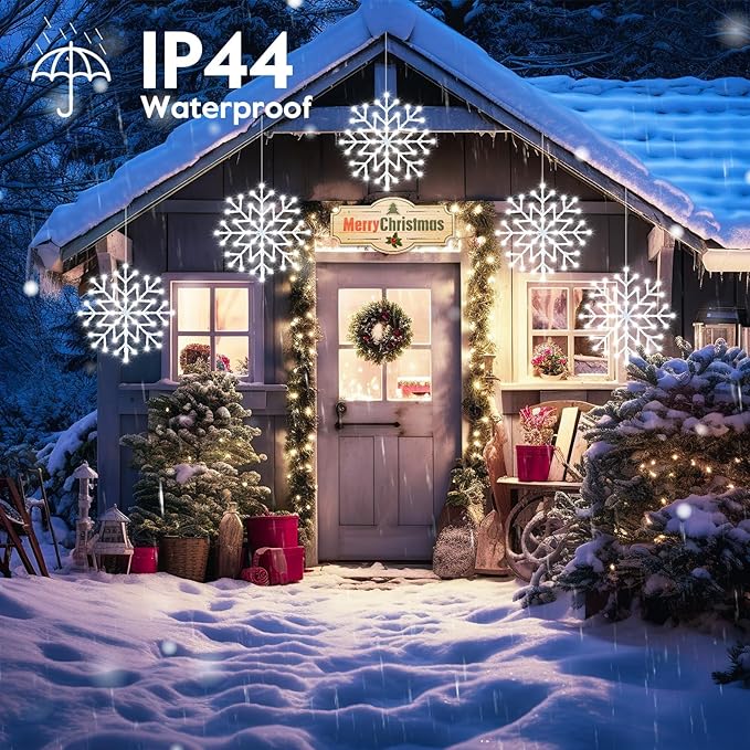 Brightown 2 Pack Christmas Snowflake Icicle Lights Outdoor - Plug-in 23.6ft 10 Drops 480LED Snowflake Window Lights for Indoor Outdoor Porch Eaves Rooftops Christmas Decoration