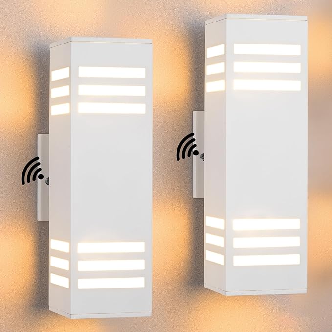 Housen Solutions Dusk to Dawn Outdoor Lighting IP65 Waterproof Exterior Light Fixtures 2 Pack Sensor Porch Light Outdoor Wall Sconce for House Garage Matte White Aluminum