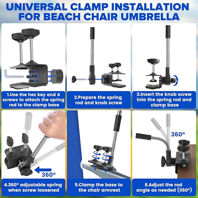 Beach Umbrella2PACK 48.7inch Chair Umbrella with Clamp adjustable 360°UV Protection Large Camping Chair Umbrellas for Camping chair Glof CartTable（ChairTable not include）