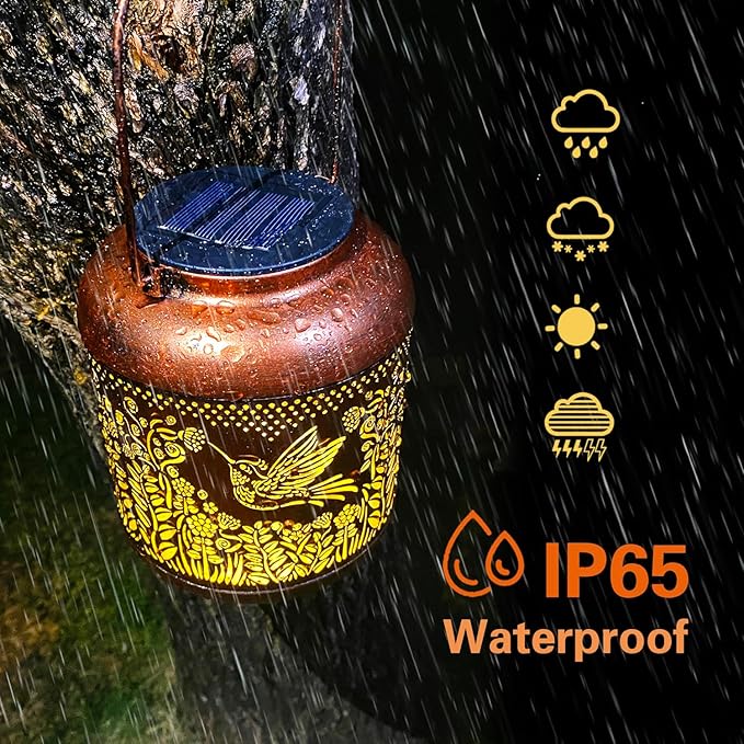 Hummingbird Solar Lanterns Outdoor Waterproof Hanging Solar Lights Hummingbird Gifts for Women Men Mom Metal Bird Decorative LED Lanterns for Yard Patio Lawn Pathway Landscape Garden Decor