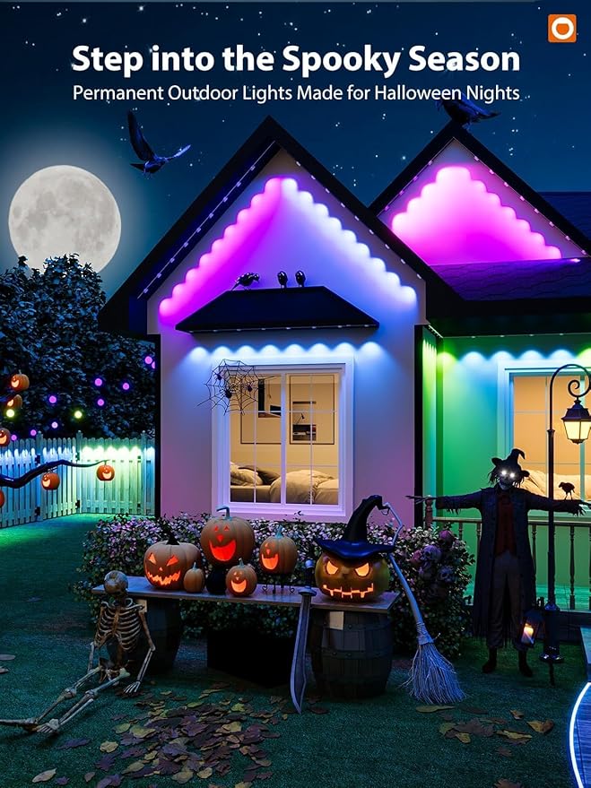 addlon 100FT Permanent Outdoor Lights Smart RGB+IC LED Lights for House &amp Outdoor Decor App &amp Remote Control DIY Scene Modes IP67 Waterproof for Christmas Holiday Party Halloween Decora