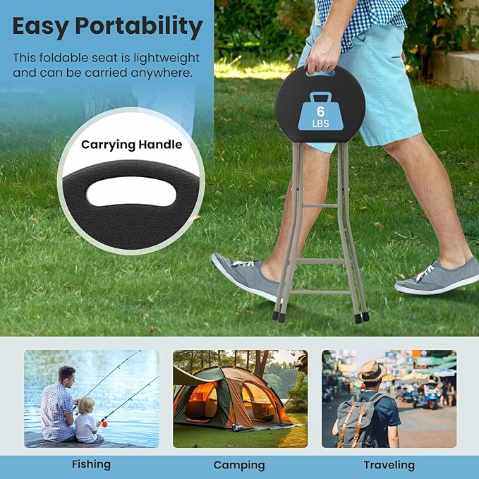 Goplus Folding Stool 3 Pack 28 Inch Foldable Camping Seat for Adults with 550 lb Capacity Portable Plastic Fold up Round Stool with Handle for Fishing Hiking Gardening BBQ