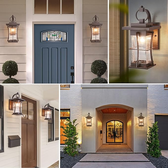 Oil Rubbed Bronze Outdoor Light Sconces Wall Mount Matte Brown Outdoor Wall Lamp Large Exterior Porch Wall Lantern with Seeded Glass 15 Outside Lights for House Front Door Patio Backyard