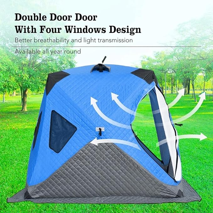 Portable Ice Fishing Shanty Large Ice Shack Windproof Ice Fishing Shelter Insulated Ice Fishing Pop-Up Tent for 3-4 Person