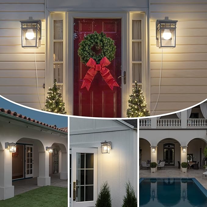 Outdoor Porch Light with GFCI Outlet Built in Dusk to Dawn Outdoor Lighting with Clear Glass Shade Waterproof Outdoor Wall Sconce Exterior Lights for House Garage Front Door Bulb Included(Gray)