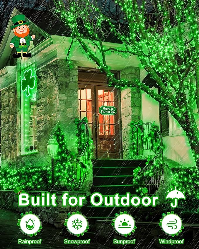 St Patricks Day Decorations 355 FT 900 LED Green Lights Extra Long Outdoor String Lights Waterproof Timer &amp Memory 8 Modes Dimmable Plug in Fairy for Outside Tree Patrick's Day Decor