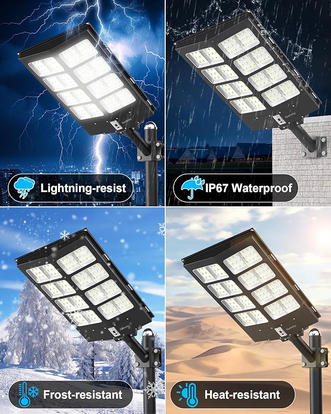 Gefolly SL-3800W Solar Street Light Outdoor Wide Angle Commercial Parking Lot Lights Dusk to Dawn 6500K Flood Security Light IP67 Lamp for Basketball Court Yard Road