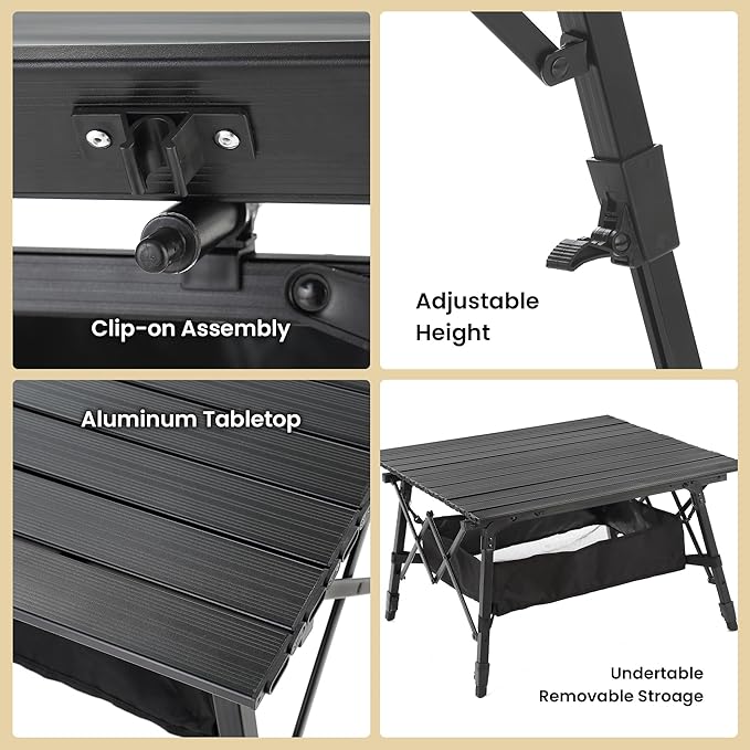 ARROWHEAD OUTDOOR 39 Aluminum Folding Camp Roll Up Table w/Adjustable Height Undertable Mesh Storage Carry Bag