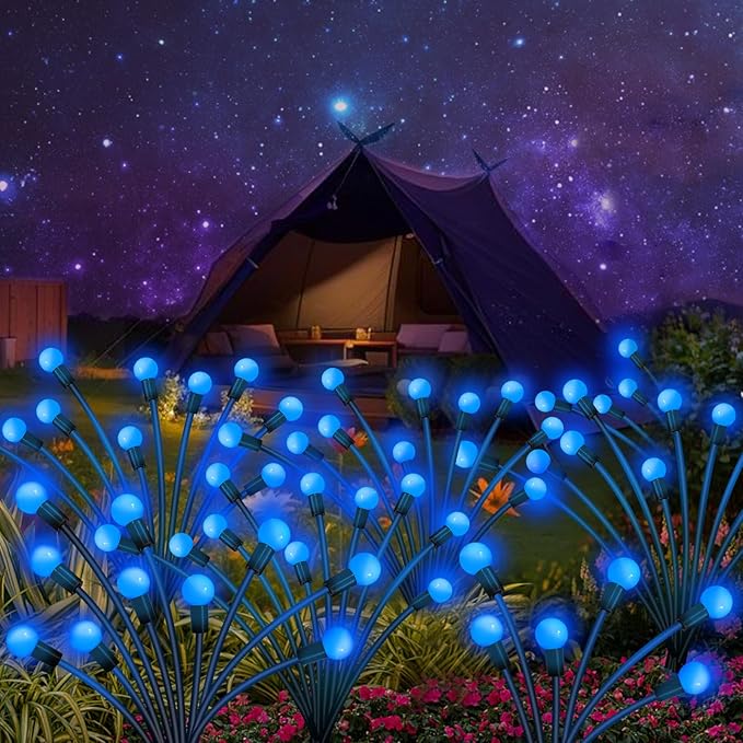 Kohlrabi Solar Garden Lights Outdoor 2 Pack 20 LED Solar Blue Firefly Lights Waterproof Sway by Wind Swaying Light for Yard Patio Backyard Garden Planter Flower Bed Pathway Outdoor Decoration