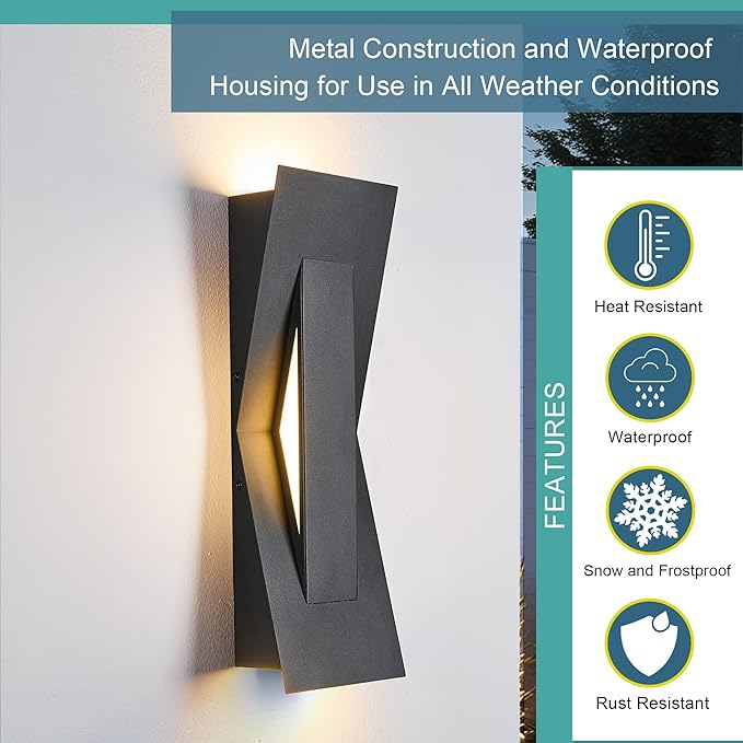 2 Pack LED Outdoor Wall Lights Dimmable 3000K 15 Modern Black Outdoor Wall Sconce ADA Compliant IP65 Waterproof Boat Design Exterior Wall Light for Entrance Hallway Garage Porch