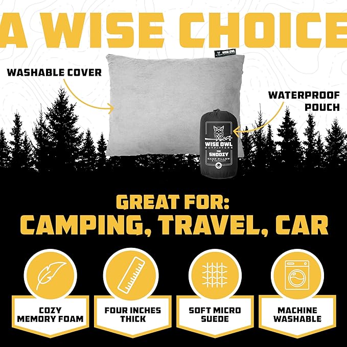 Wise Owl Outfitters Camping Pillow – Memory Foam Travel Pillow for Airplane Sleeping Hiking Backpacking &amp Outdoor Use - Small &amp Portable for Adults Car Camp &amp Tent
